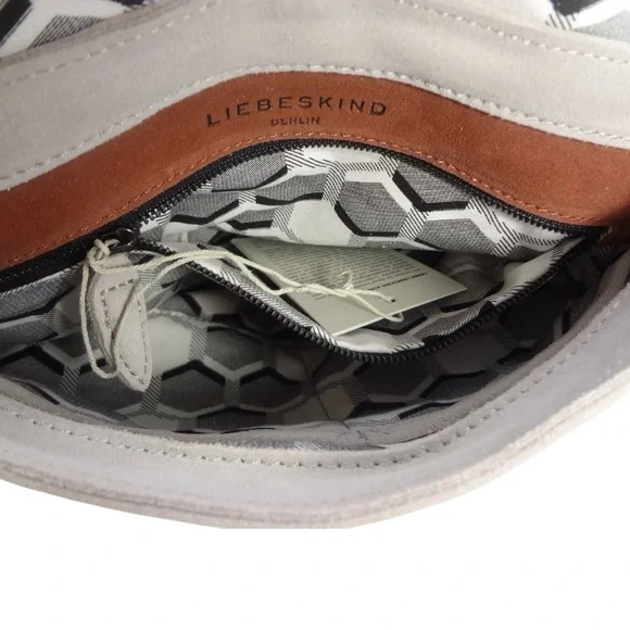 Liebeskind Hyena Grey Light Taupe Suede - Leather Studded Shoulder Bag - Purse - Picture 8 of 14